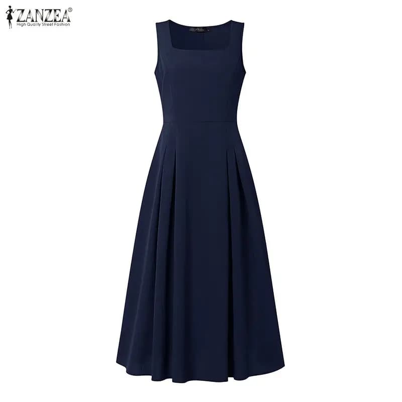2026 ZANZEA Elegant Sleeveless Party Dress Summer Sundress Women Stylish OL Work Midi Dresses Fashion Solid Holiday Tanks Robe