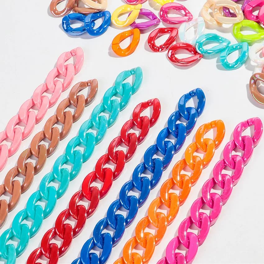 40pcs Iridescent Acrylic 17x22MM Square Link Chain Loose Bead for Bracelet Necklace Glasses Chain Making DIY Jewelry Accessories
