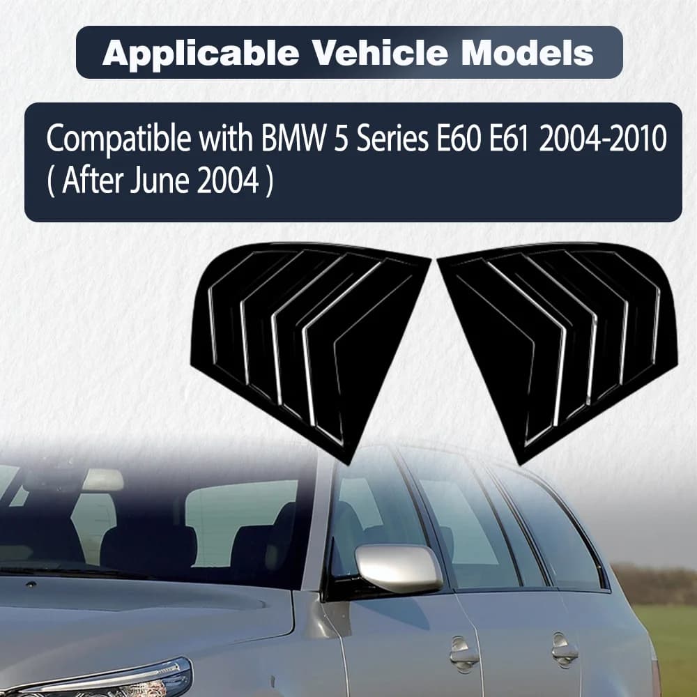 2Pcs Car Rear Window Side Louver Shutter Cover Vent Scoop Blinds Trim Spoiler For BMW 5 Series E60 E61 2004 2005 2006 2007-2010