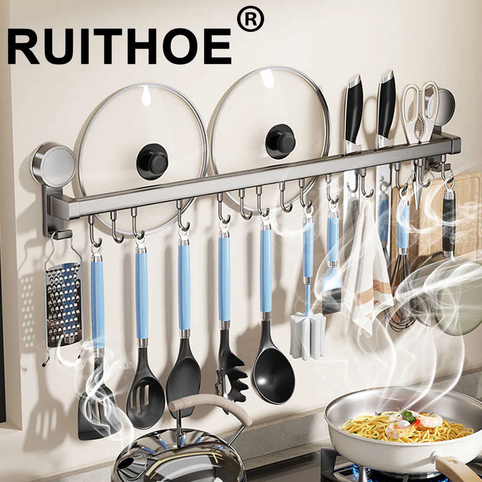 Wall-mounted kitchen holders Wall-mounted holders without perforation Kitchen tool holders Cucchiaio Pala Tagliere