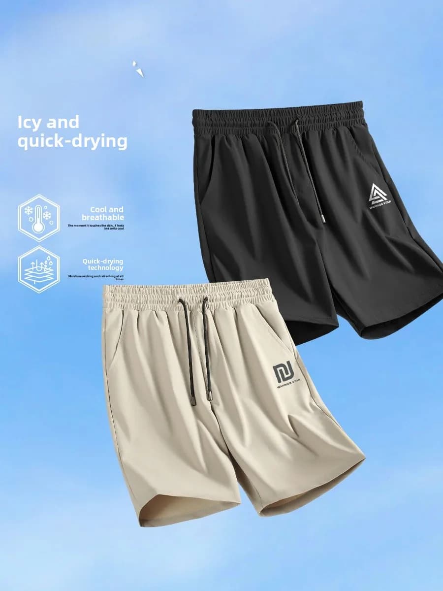 Pantaloncini Sportivi da Uomo Warrior in Seta Ghiaccio ad Asciugatura Rapida, Comodi e Larghi, Taglie Grandi, in Poliestere, per Fitness Estivo