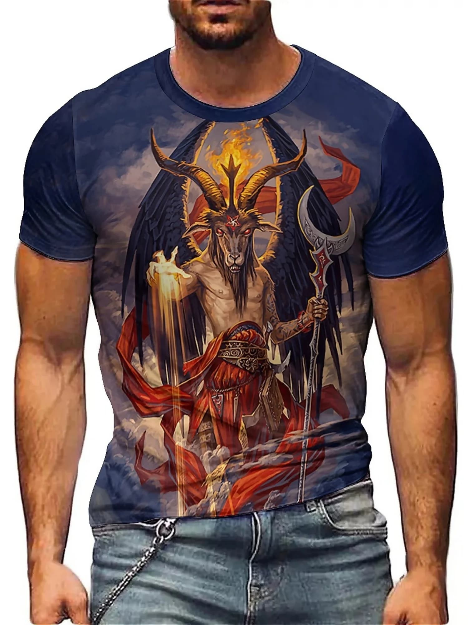 T-shirt da uomo con stampa demone 3D | Maglietta grafica Bold Dark Style con intricato design Fantasy | Manica corta, girocollo