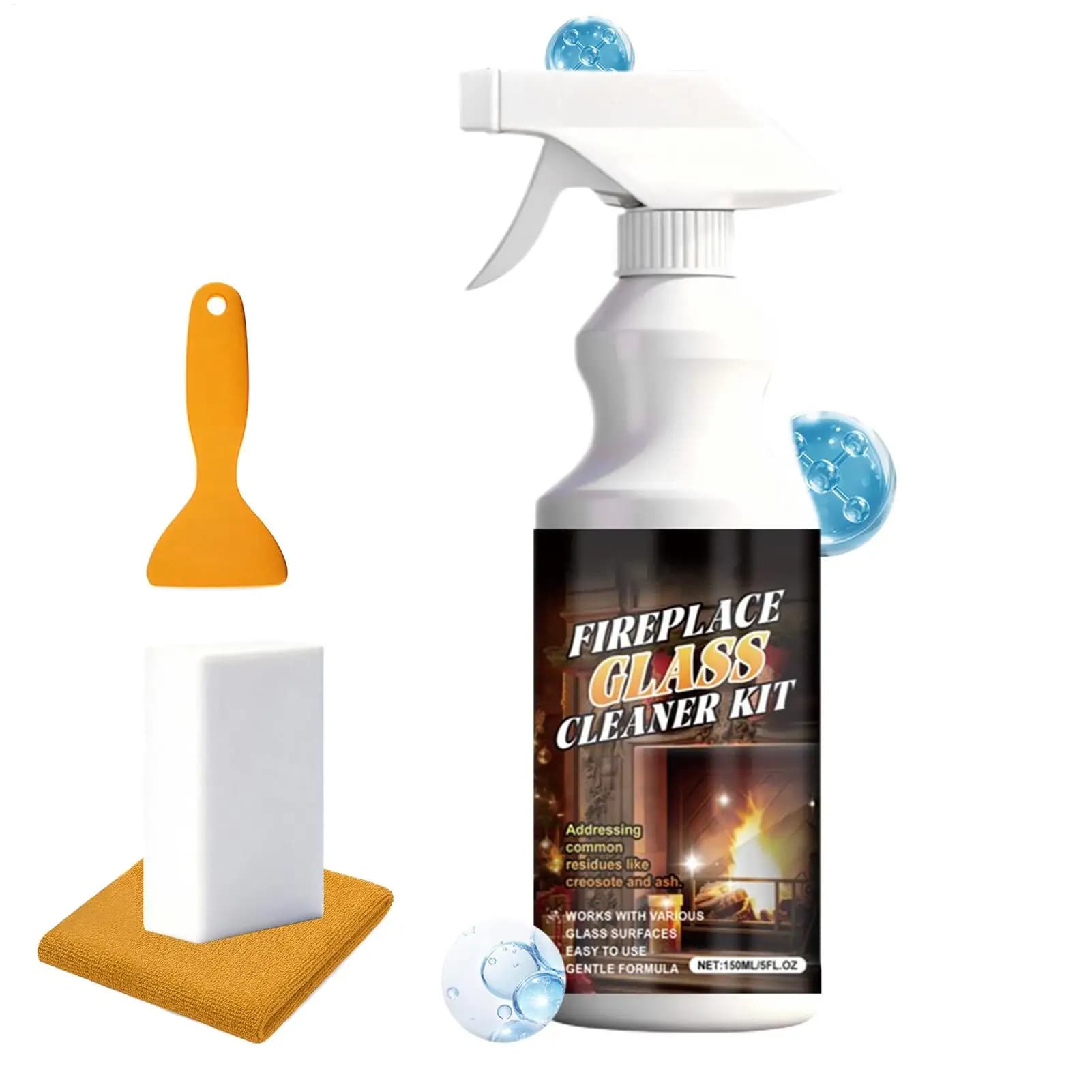 150ml Fireplace Glass Cleaner Heavy-Duty Cleaning Agent Remove stains for Steel Grates Screen Brick Tile Marble Wood Stove Care