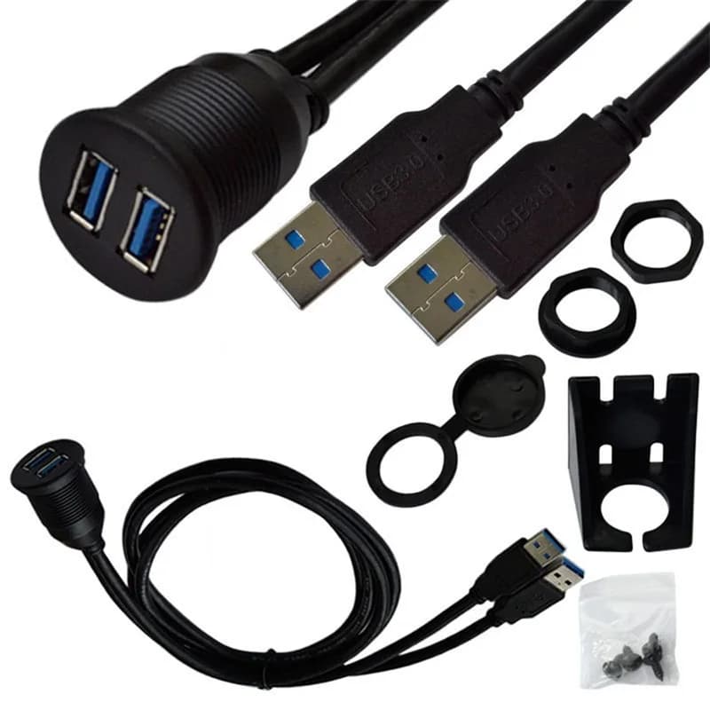 Car Dashboard Flush Mount USB Dock Adapter Dashboard Panel 3.0 Port Male to Female Cable Extension Cable for Motorcycle Boat Hot