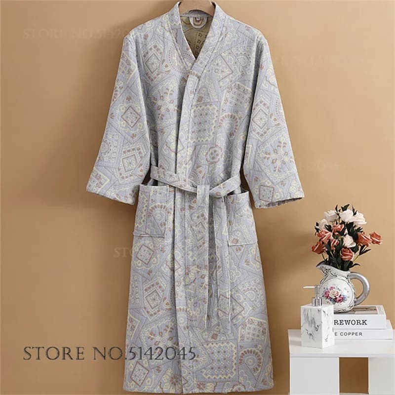 Bathrobe Kimono in Cotton Jacquard, Night Watch, Homewear, Loungewear, New Autumn Spring Collection