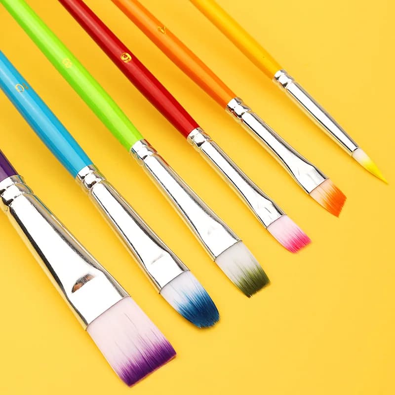 6 Pcs Macaron Nylon Hair Paint Brushes Round Pointed Flat Tip Artist Paintbrushes For Watercolor Acrylic Oil Painting Art Suppli