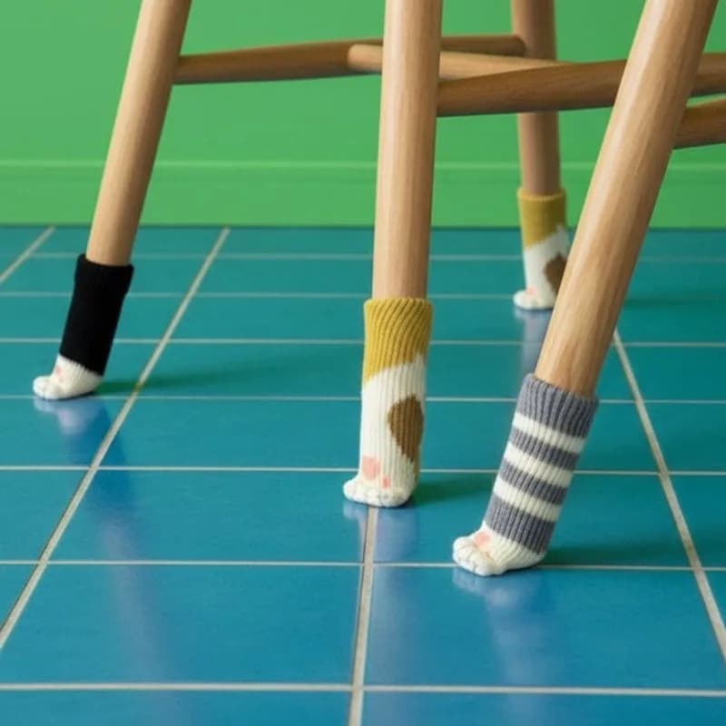 Copri Gambe per Sedie in Maglia con Design a Gatto in Silicone, Protezioni Antiscivolo Rinforzate per Gambe di Mobili e Maniglie delle Porte