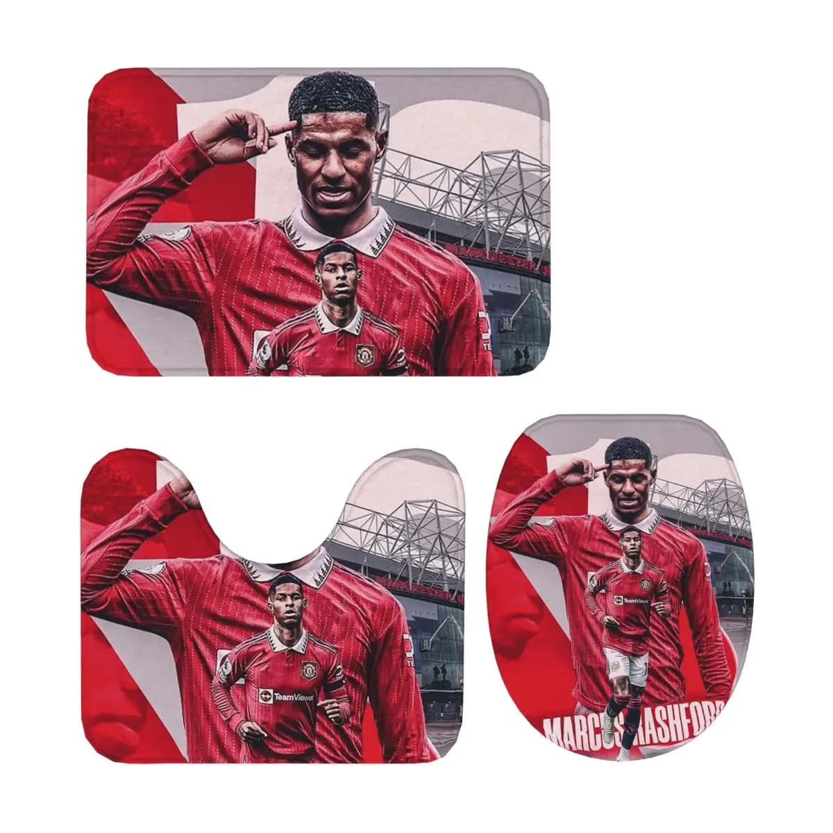Marcus Rashford New Goal Celebration 3 pezzi tappetino da bagno set da bagno coperchio WC copertura decorazioni per la casa tappeto antiscivolo tappeto