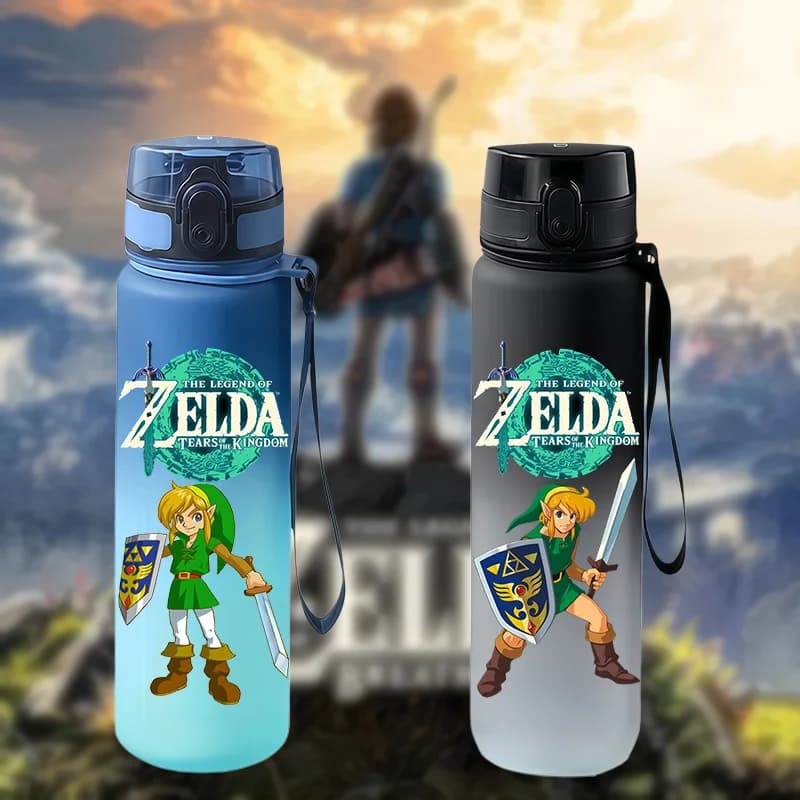 Zelda Link Gradient Water Cup 650ml Flip-top Leak-proof Sports Water Bottle with Lanyard Student Outdoor Game Collection Gift
