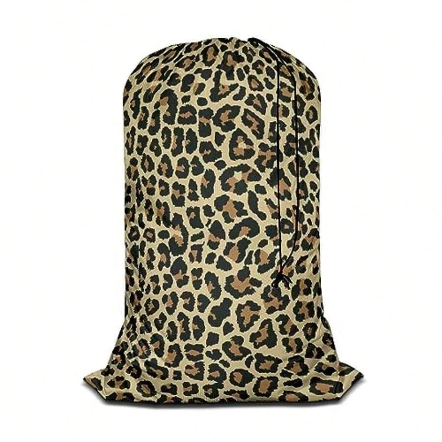 Borsa per Bucato da Viaggio Extra Large con Design Leopardato, Sacca per Vestiti Sporchi Rip-Stop con Cordoncino, Borsa Pieghevole per Bucato Effetto Pelle di Ghepardo
