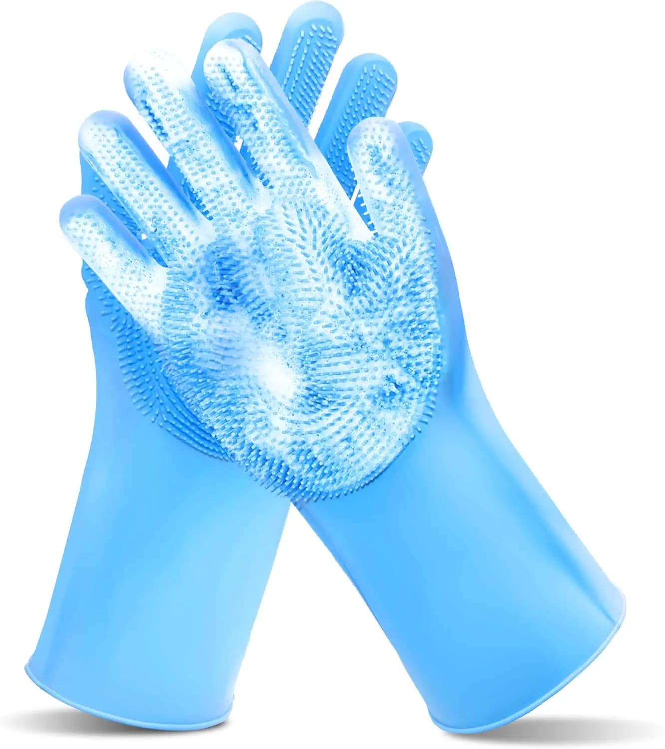 Pet Grooming Gloves for Dogs & Cats - 5-Finger Silicone Bathing Scrubber, High-Density Teeth for Deep Cleaning, Massage Tool (Blue)