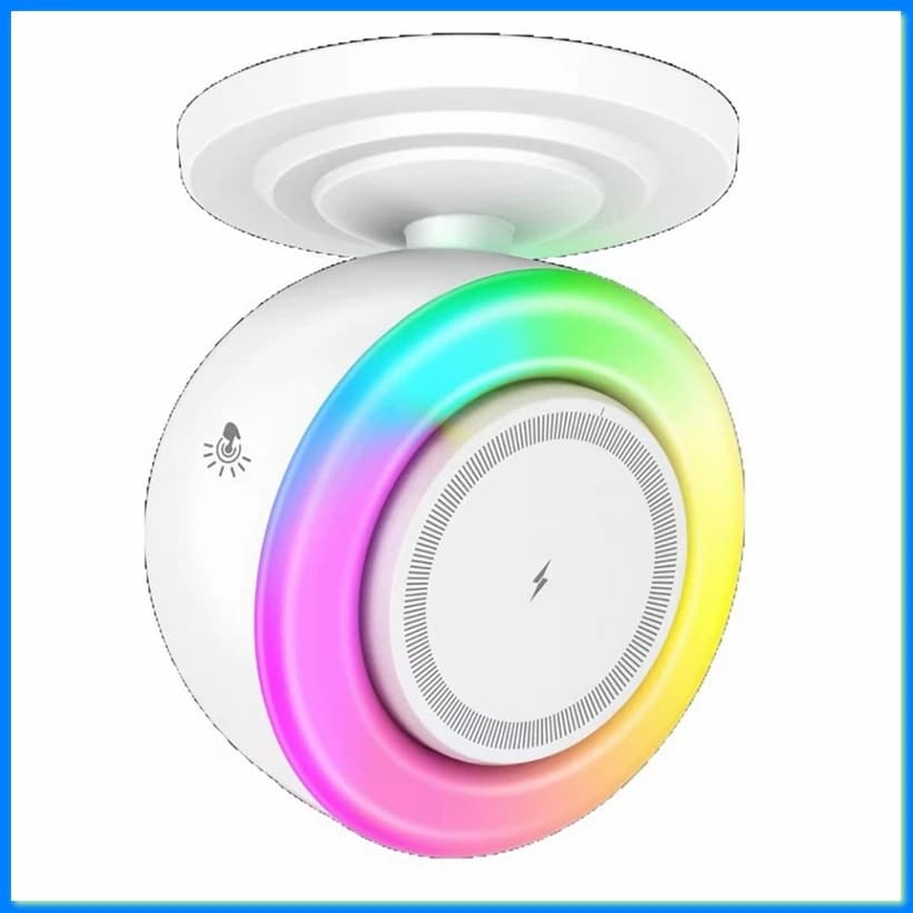 Caricatore Wireless Magnetico, Luce Notturna da Comodino 4 in 1 con Altoparlante Bluetooth, Luci RGB Dimmerabili a Tocco, Supporto per Telefono -ABFB