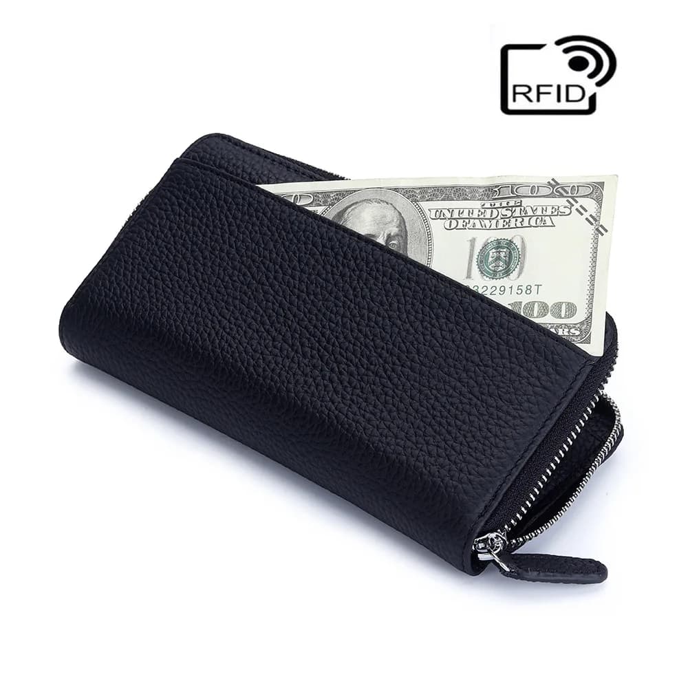 Portafogli in pelle con cerniera lunga per uomo e donna con blocco RFID Portafoglio lungo con pochette grande con cerniera