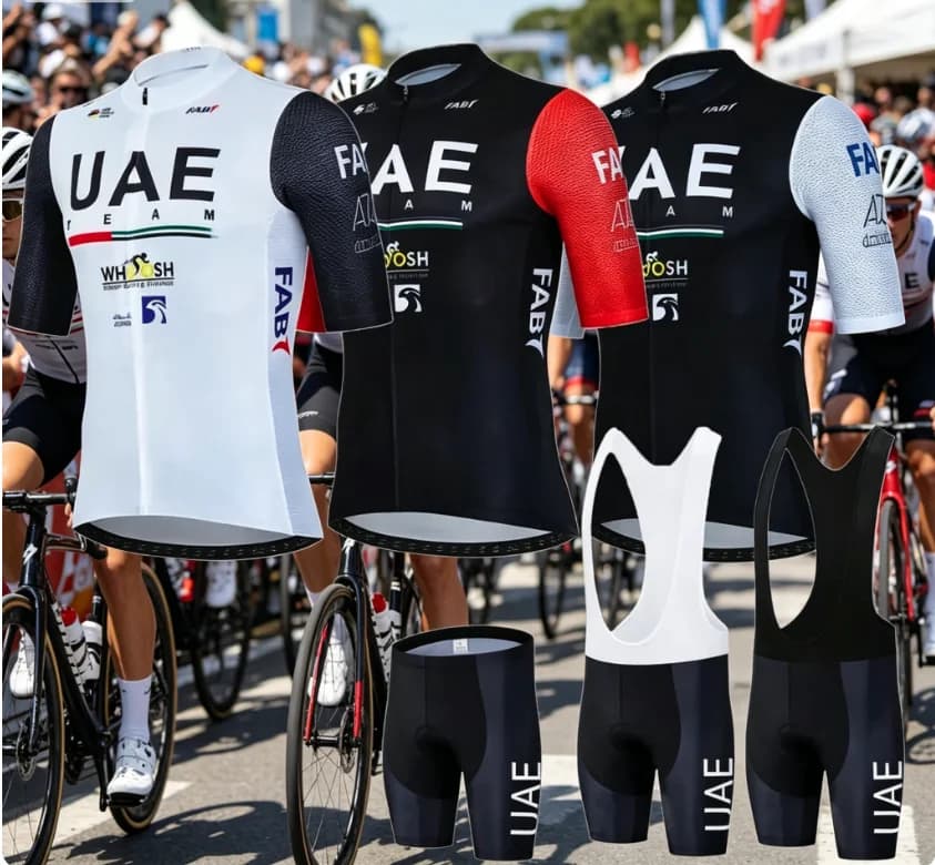 Completo Ciclismo Estivo UAE Team da Uomo: Maglia a Maniche Corte e Salopette con Bretelle - Abbigliamento Professionale da Gara Bici 2026 MTB Ropa Maillot