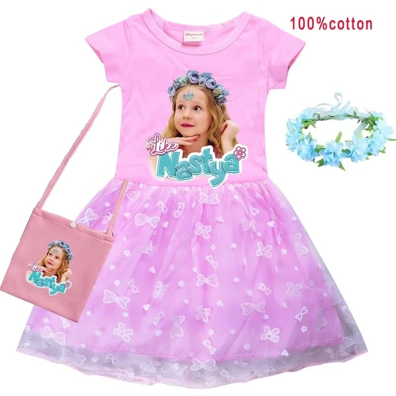 ♥ 2026 New Halloween Like Nastya Clothes Rainbow Lace Dresses with Wreath Bag Cartoon Garden of Banban Wedding Par ★ Look at me