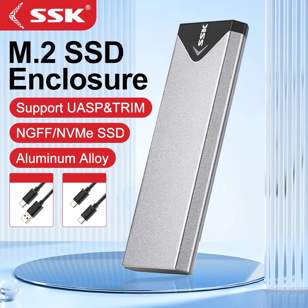 Adattatore per custodia SSD SATA SSK M.2 NVME USB 3.2 Custodia in alluminio da 10 Gbps Custodia per disco rigido esterno Supporto UASP Trim per custodia per PC