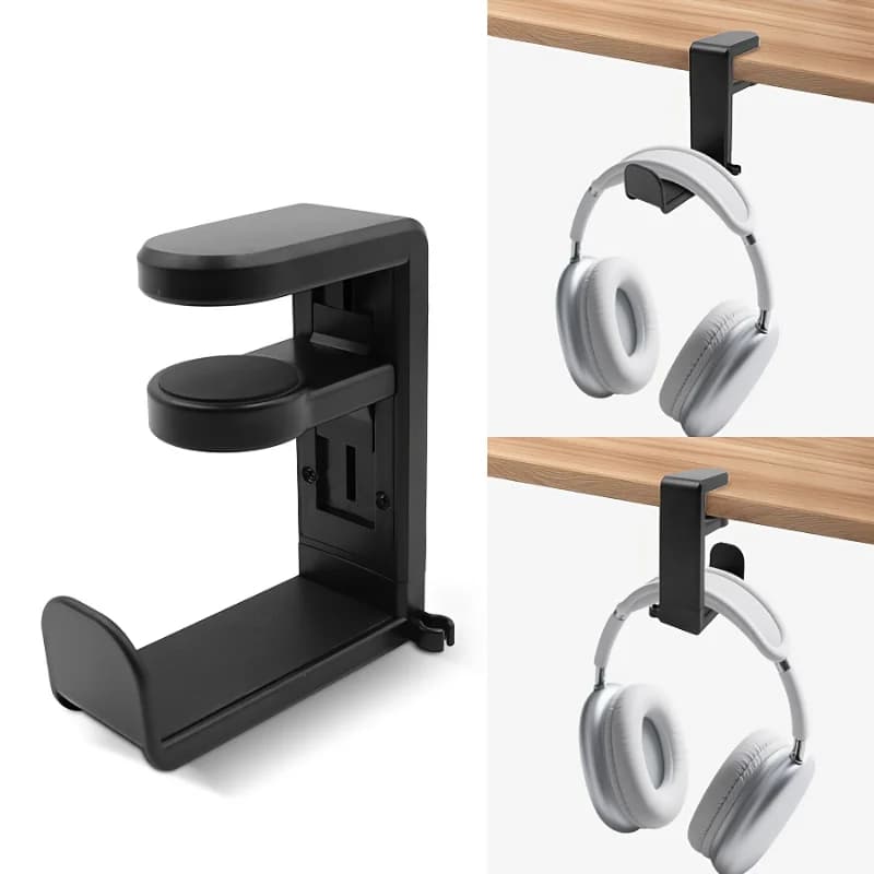 Adjustable Desk Clamp Headphone Hanger, Under Desk Headset Hook Holder, Rotatable Table Edge Headphone Stand, Gaming Headset