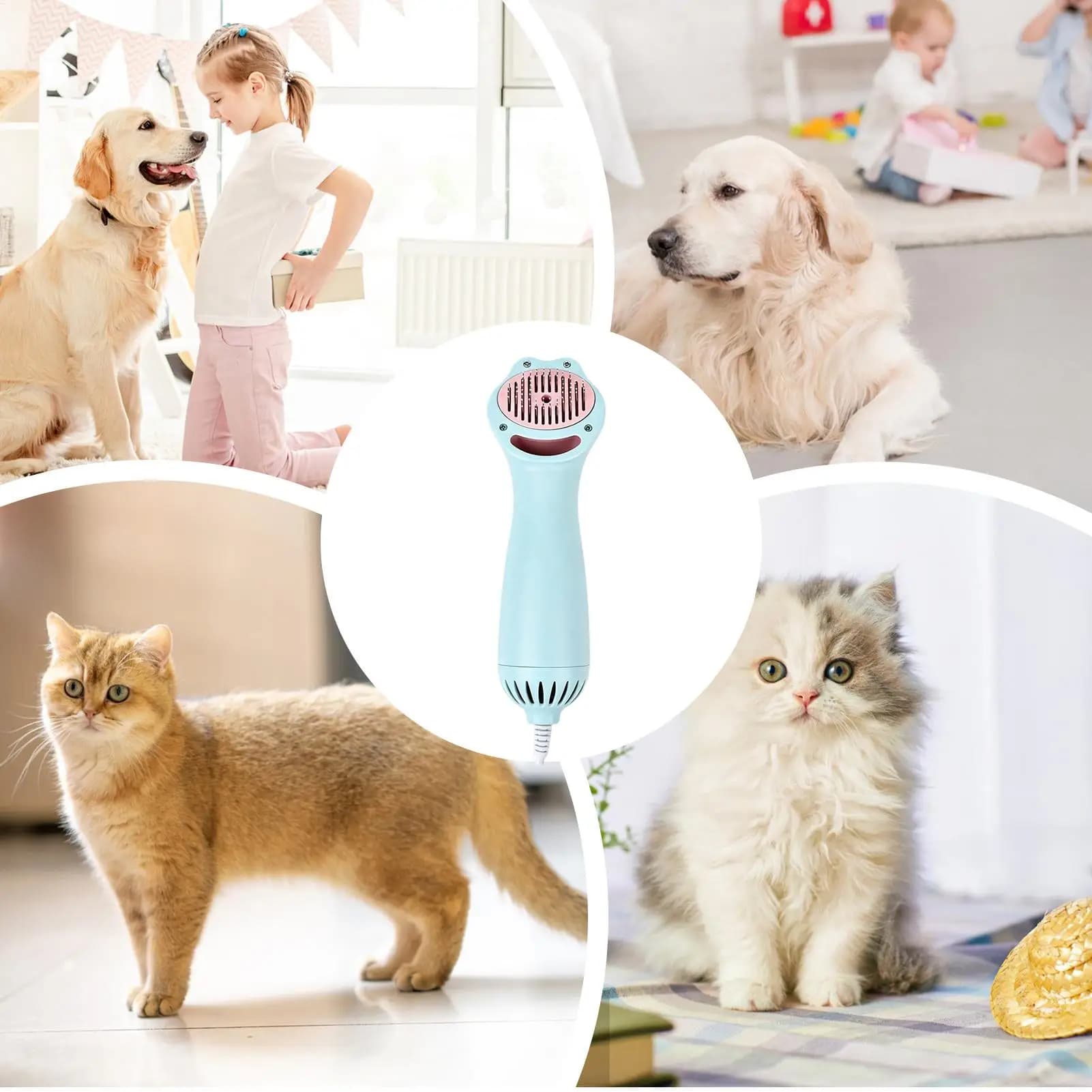 Dog Hair Dryer Brush Pet Loose Hair Removal Grooming Comb Cat Blow Dryer With Slicker Brush For Kittens Puppies Home Apartment