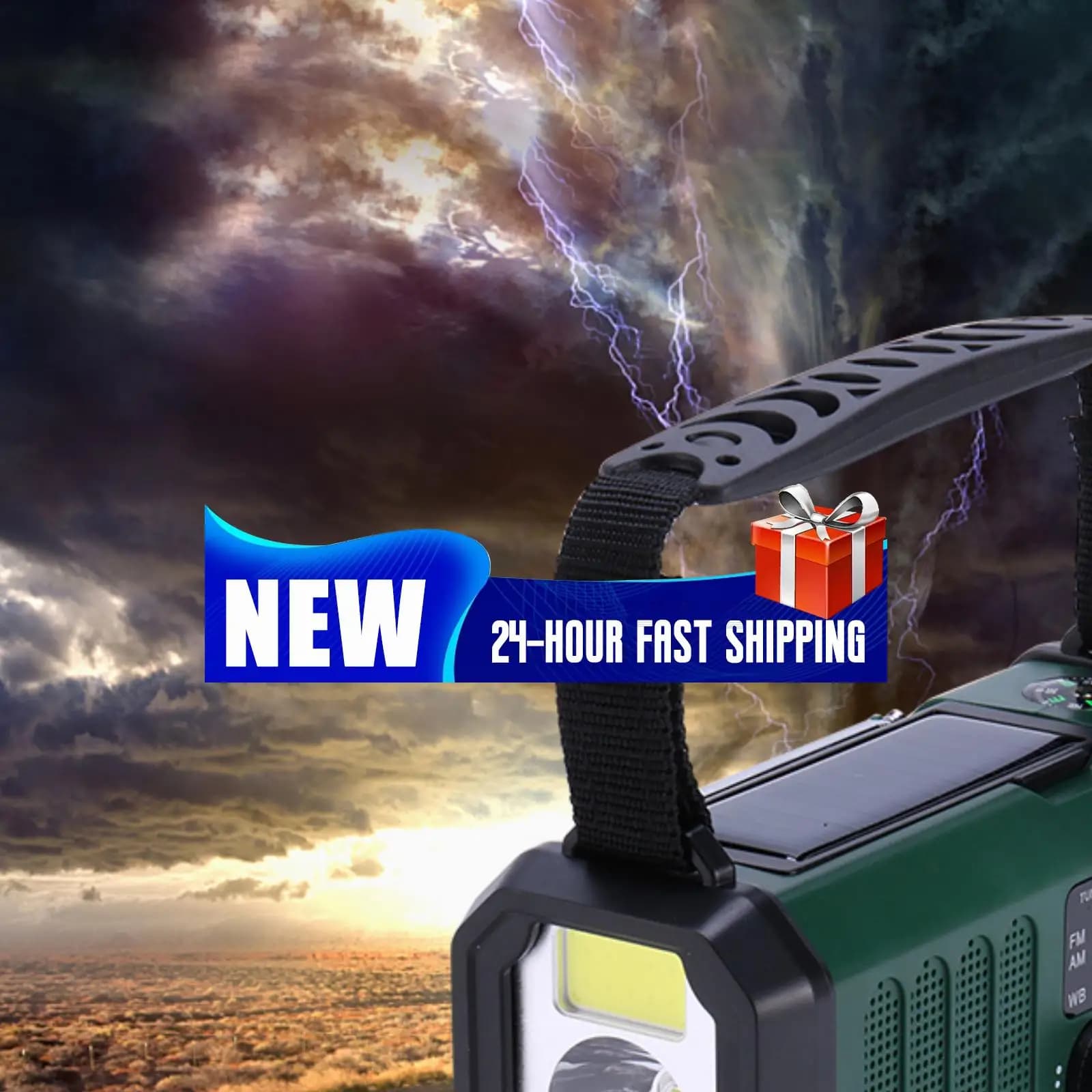 Radio Meteo di Emergenza Multifunzione FM AM WB con Manovella Solare Ricarica USB Power Bank Torcia LED 10000mAh