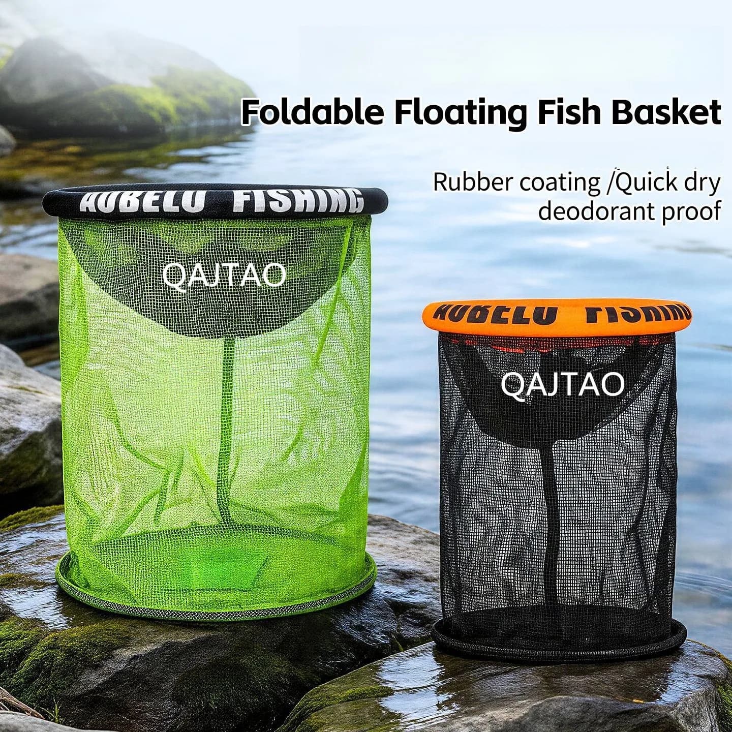 QAJTAO New Foldable Round Floating Fishing Basket Live Shrimp Cage Crab Trap for Stream Wild Fishing Beach Fishing Tackle