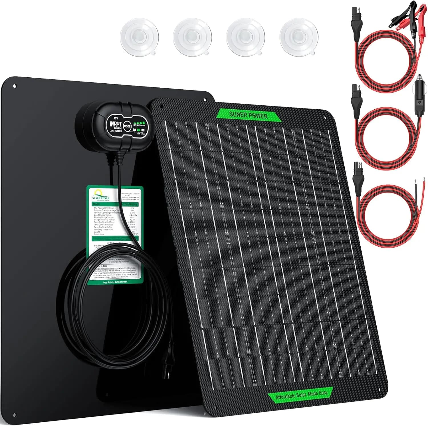 Caricatore Solare Impermeabile 20W 12V con Regolatore MPPT per Auto, Barca, Camper