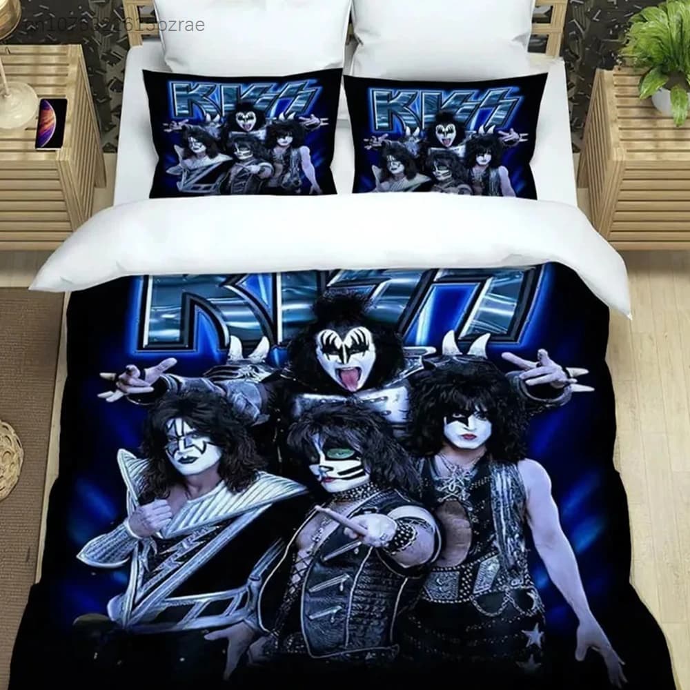 KISS Band Duvet Cover 3D Print Kiss Band Rock Bedding Set All Season Comforter Quilt Cover And Pillowcases Single Double Queen