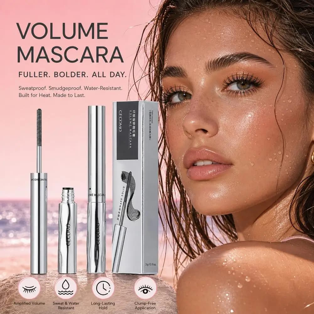 Long-lasting curling mascara Waterproof and sweat-proof Separates each lash Thick and voluminous Steel tube mascara