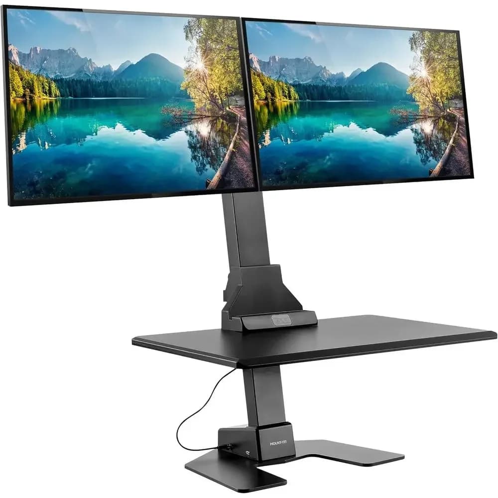 Double Monitor Electric Standing Desk Converter - 2 SnRiser - Height Adjustable Desktop & 2 Mounts or Sns up to 32", Sit-Stand C