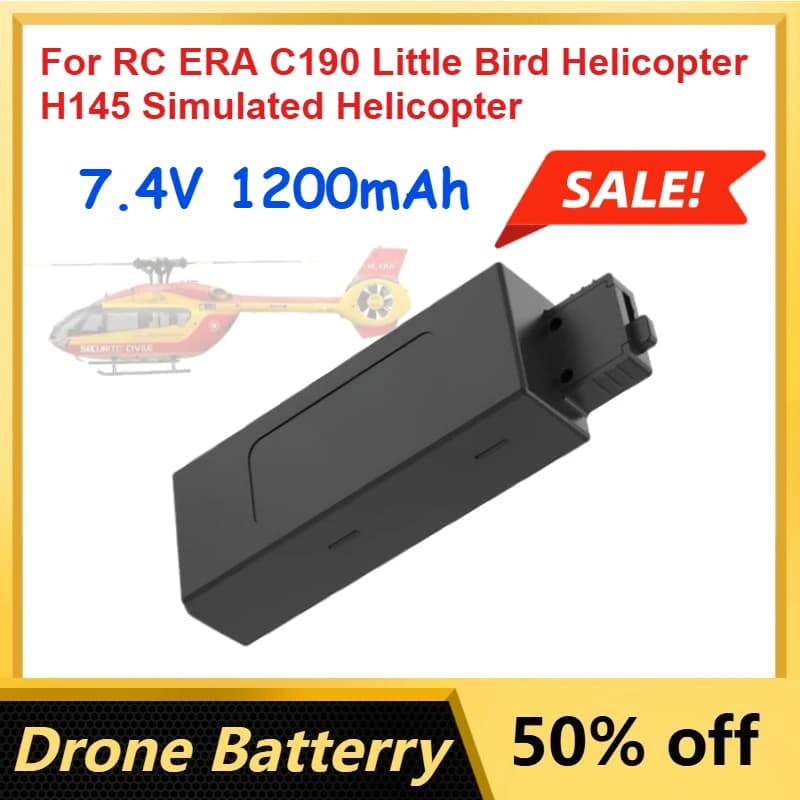 Batteria LiPo 7.4V 1200mAh per Drone RC ERA C190 Little Bird, Elicottero Simulato H145, Batterie Ricaricabili