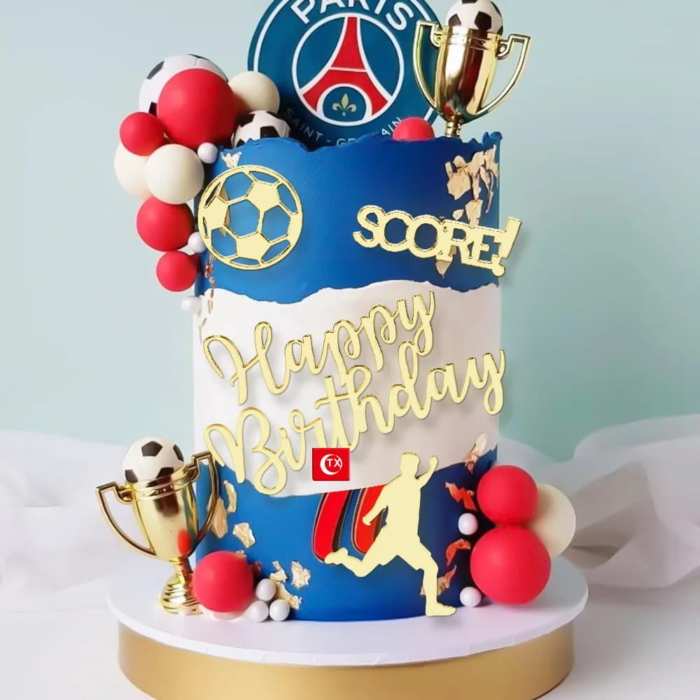 1 set oro acrilico buon compleanno cake topper bambini calcio festa di compleanno cake toppers baby shower torta regalo decorazione dessert