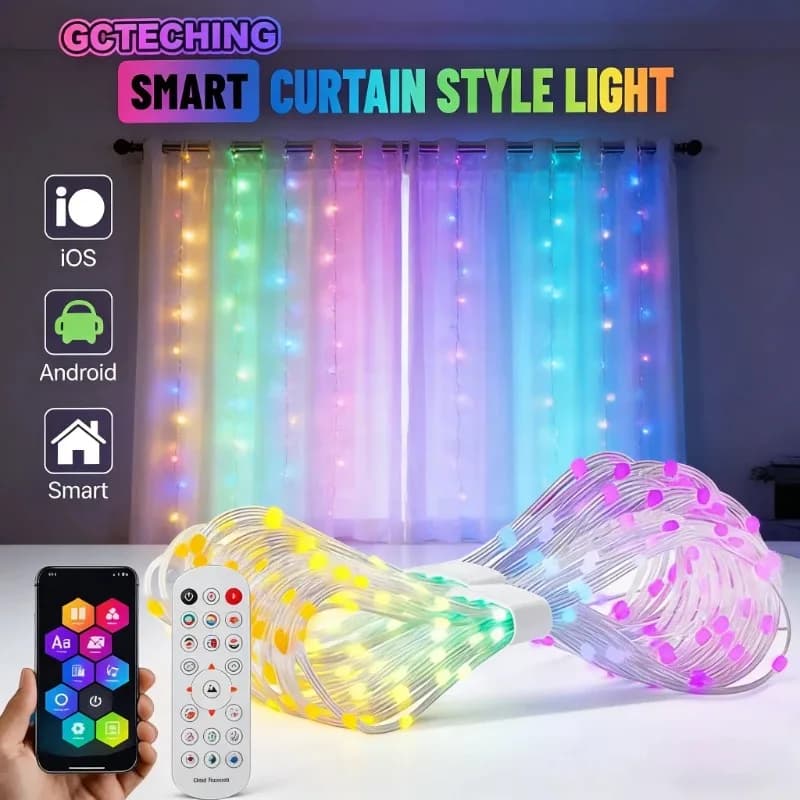 LED Curtain String Lights 400 LEDs RGB Dream Color Matrix Pixel Display Bluetooth USB 5V App Control for Christmas Home