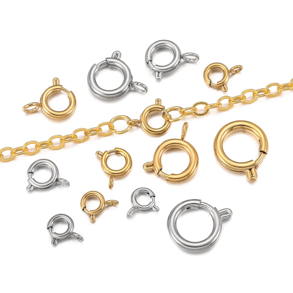 5Pcs Stainless Steel Round Spring Ring Keychain Clasp Hooks Snap Buckle Connectors for DIY Bracelet Necklace Handmade Jewelry