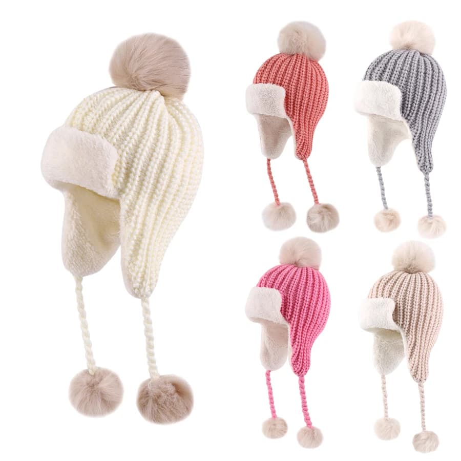 Berretto con pom pom per neonati Cappelli invernali per bambini Berretto da bambino Berretti caldi in maglia per bambine