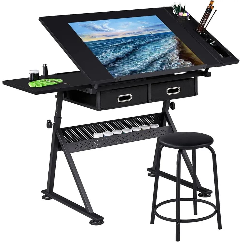 Drafting Table for Artists, Height Adjustable Drawing Draft Desk, Tiltable Tabletop, Art Craft Work Station with Extra Board for Diamond Painting Sewing Graphic Designere