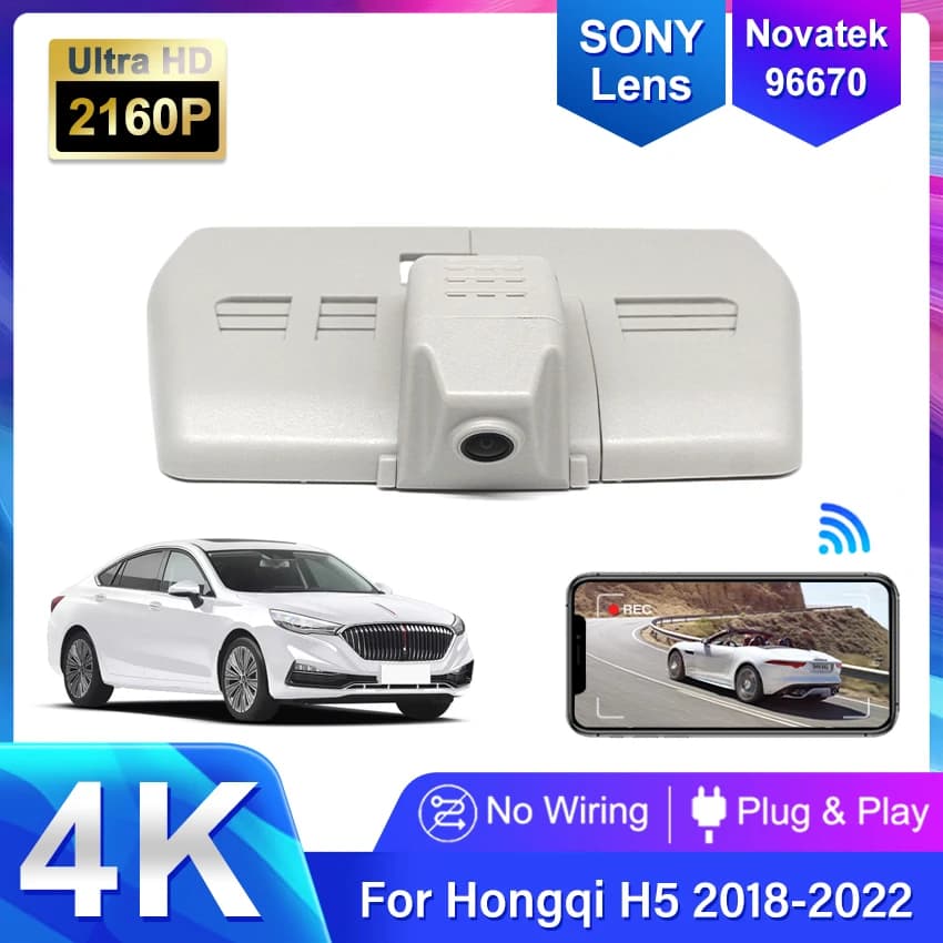 4K Car DVR Plug and Play Dash Cam Camera Video Recorder Night Vision For Hongqi Hong Qi H5 2018 2019 2020 2021 2022 Wifi DashCam
