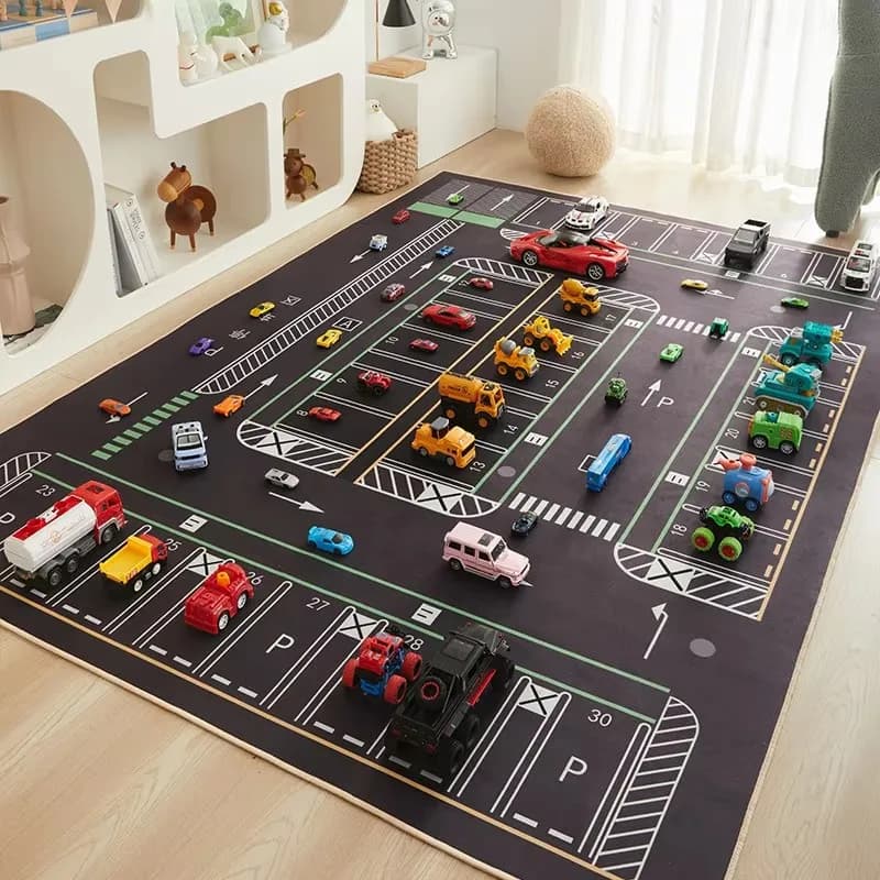Cartoon Car Traffic Children's Playroom Sliding Mat for Kids Home Decoration Seating and Bedroom Mat