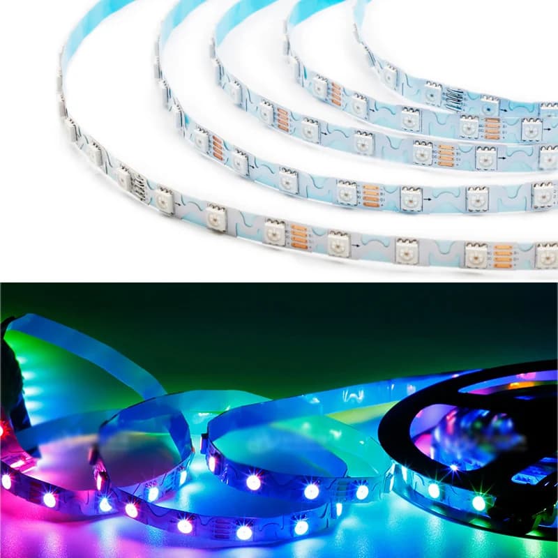 Striscia LED indirizzabile individualmente a forma di S da 5 m DC12V 60 led / m 8 mm S Nastro pixel LED RGB intelligente pieghevole a colori