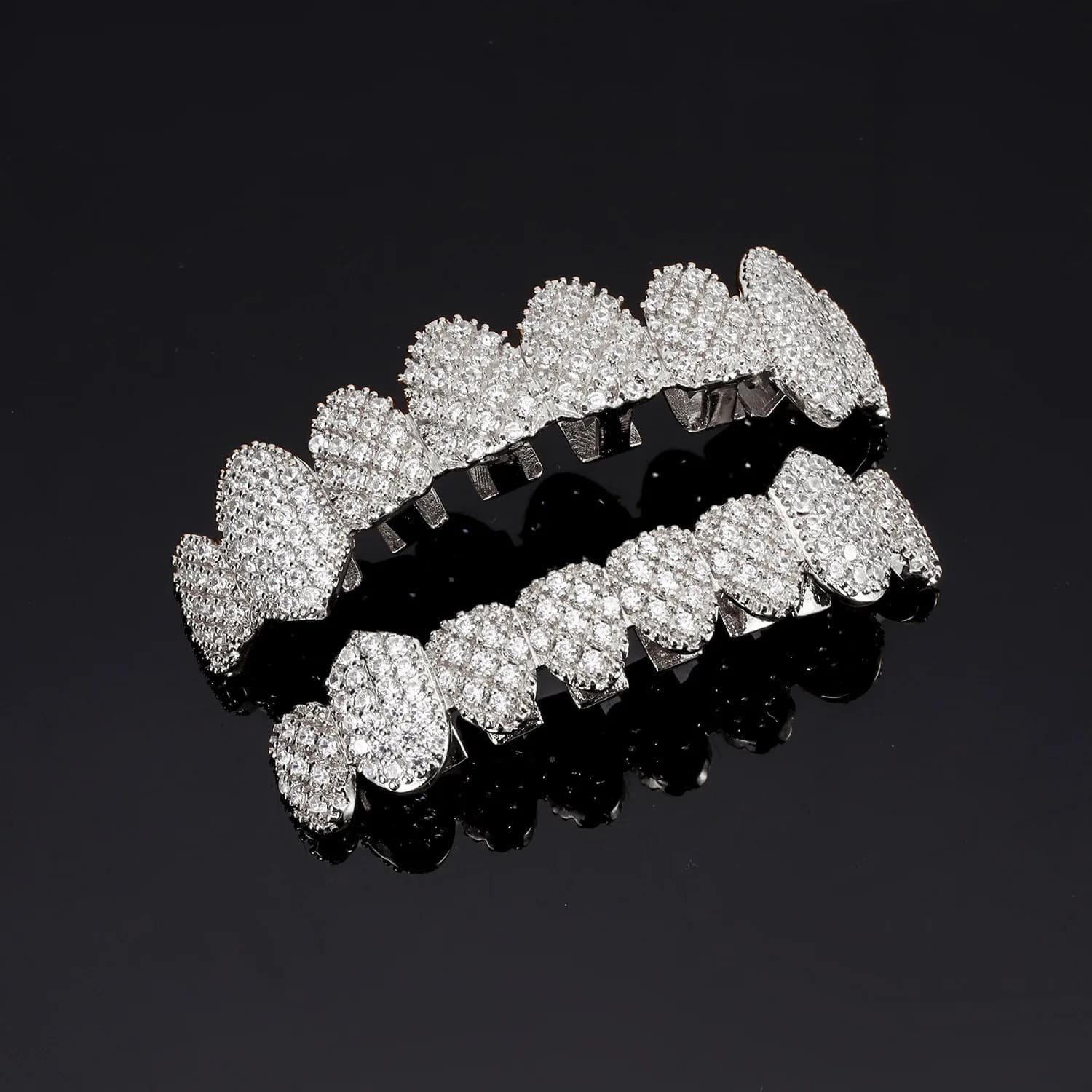 YOUNGX Hip Hop Iced Out CZ Stone Tooth Caps For Women Men Bretelle Punk 8/8 Zircone Shiny Grids Jewelry Cosplay Zanne