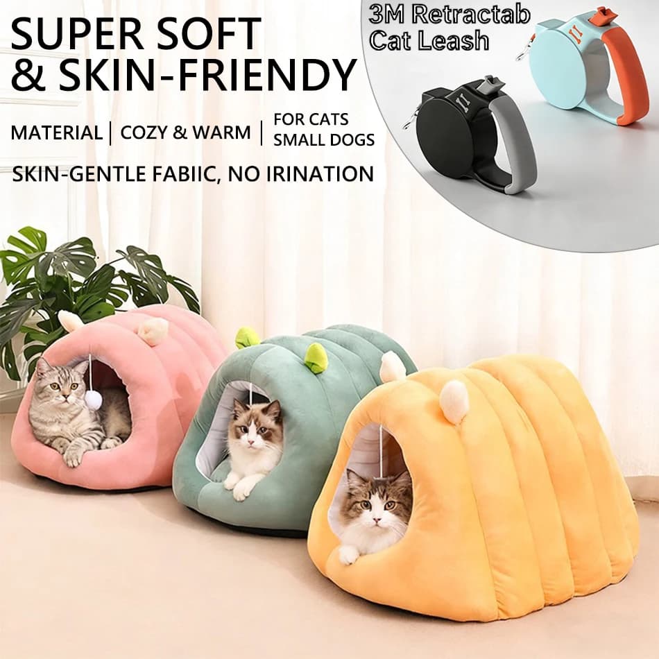 Nuovo Letto per Gatti e Cuccia per Cani Piccoli, con Comfort per Sonno Profondo, Cesto, Tenda, Nido Accogliente a Grotta per Interni