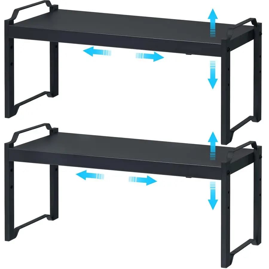 Set of 2 Expandable shelves for Cabinets, Stackable Organizer for Kitchen and Bench shelves, Adjustable