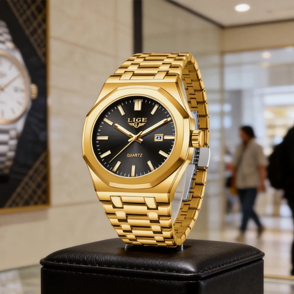 Men's quartz watch LIGE Fashion, stainless steel, waterproof, bright, chronograph, with date, multifunction.