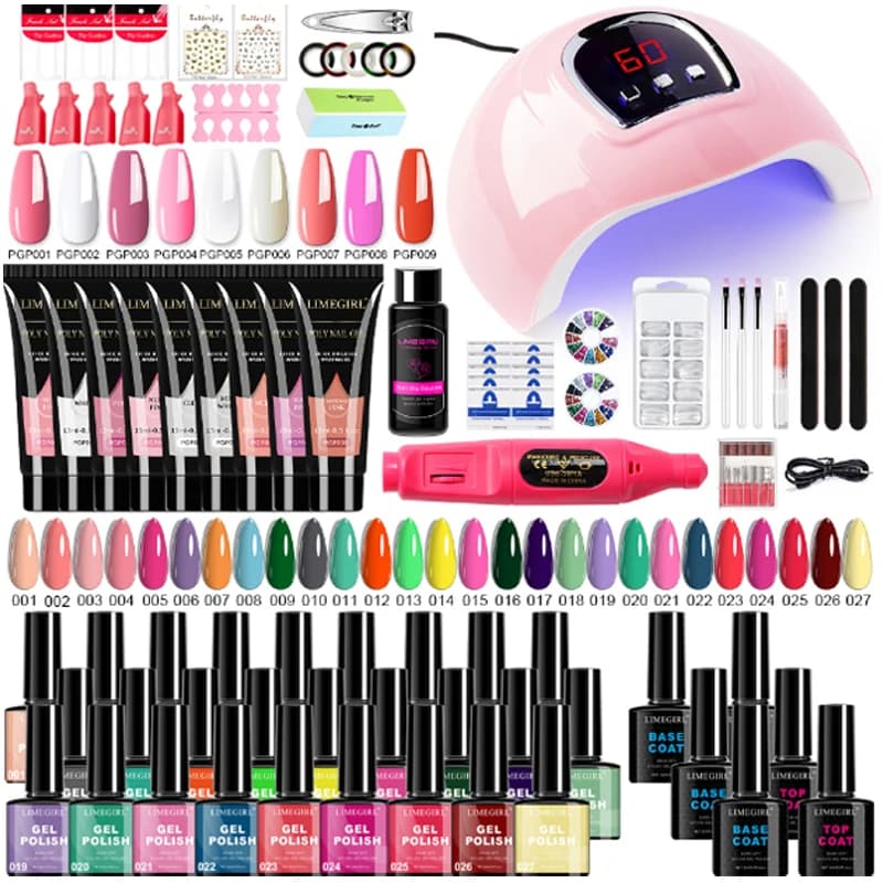 Set of nail gels with UV LED lamp and nail drill Semi-permanent gel polishing tool to polish the basic coating of Soak UV gel