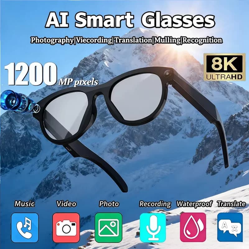 8K HD AI Smart Camera Glasses Translation Camera Glasses Multifunction Bluetooth Calls Voice Assistant Music Reader