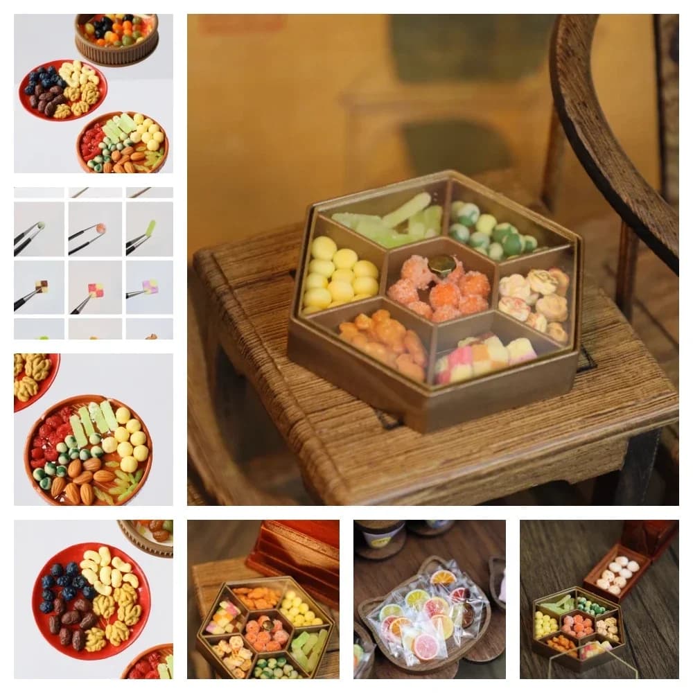 Bjd Doll Set completo frutta secca in miniatura scatola Snack capodanno cinese fette arancioni datteri rossi bacche di Goji accessori per la casa delle bambole