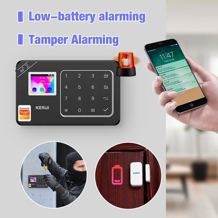 KERUI 4G Home Security Alarm System Tuya Smart WIFI GSM Home Security Alarm Door Window Protection FAI FROM TE Anti-theft Notice IP Camera