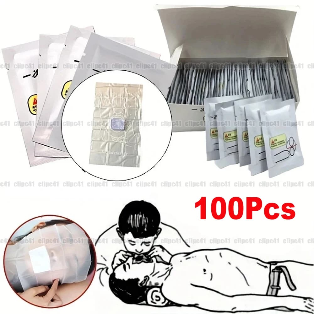 100Pcs Portable First Aid Masks Breathing Mask Medical CPR Resuscitator Rescue Mouth Breath One-Way Valve Tool Kits