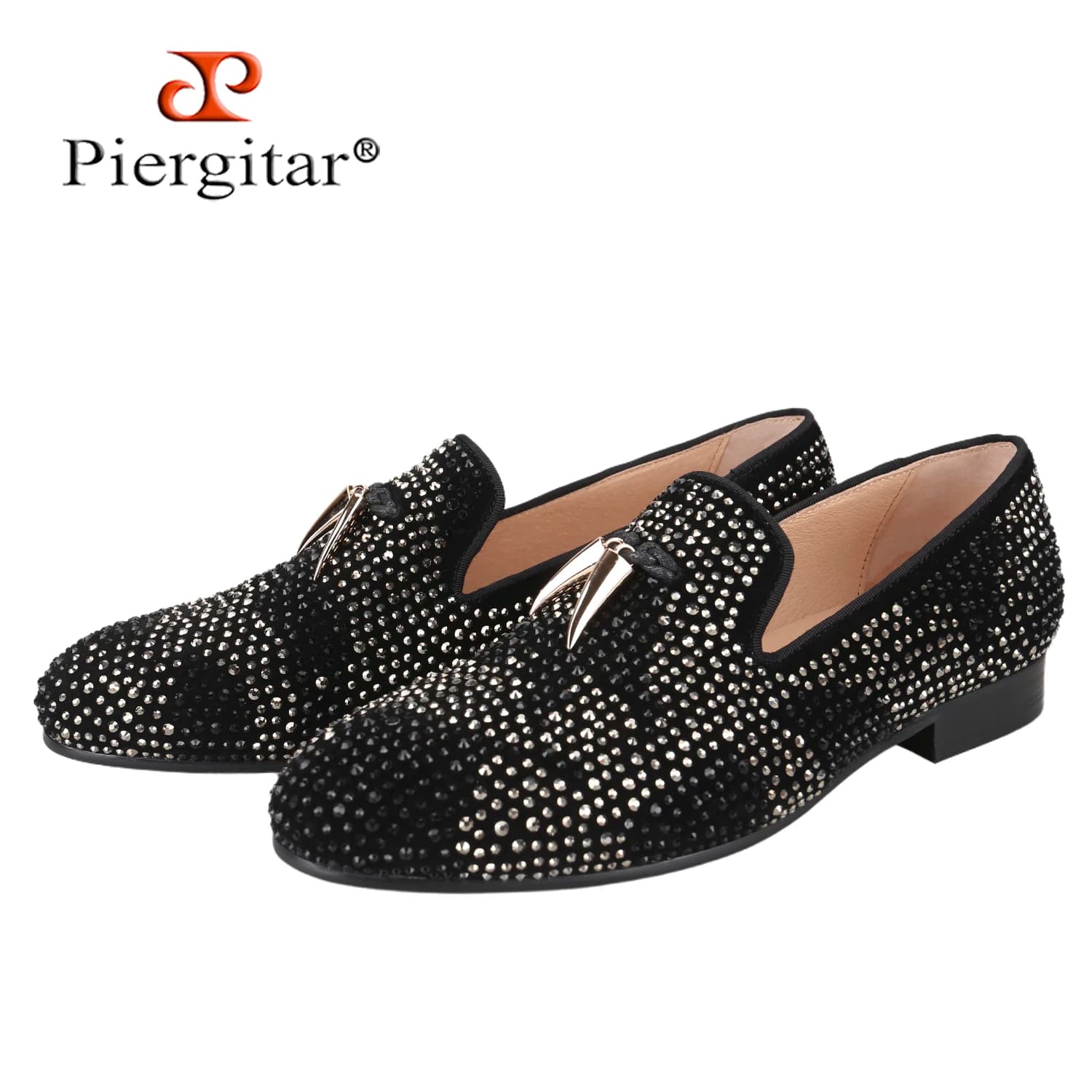 Piergitar Splicing Cristalli di mocassini slip-on in pelle scamosciata nera e rossa per abiti da festa GZ Stessi nappe in metallo Scarpe da fumo da uomo