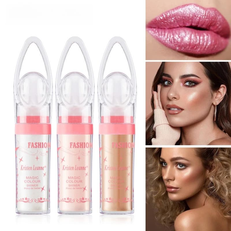 Illuminante in Polvere Glitterata, Trucco per Illuminare il Viso in Modo Naturale, Fard Tridimensionale, Polvere Illuminante per il Corpo