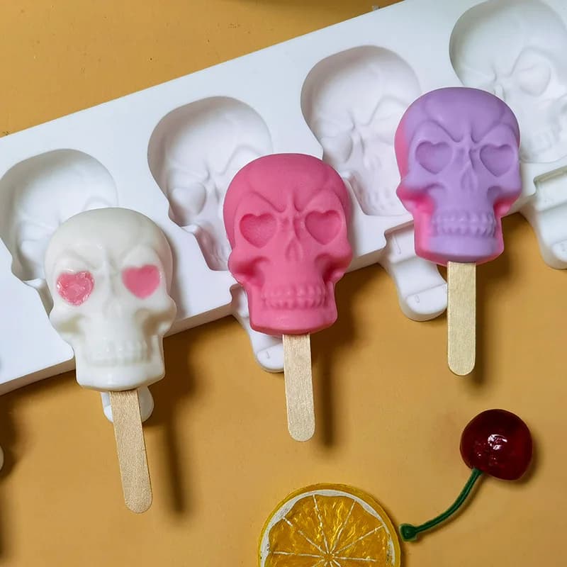 6 teschi stampo in Silicone per gelato stampo per gelato per ghiaccioli fatto in casa forniture da cucina bastoncini per ghiaccioli stampo per cioccolato