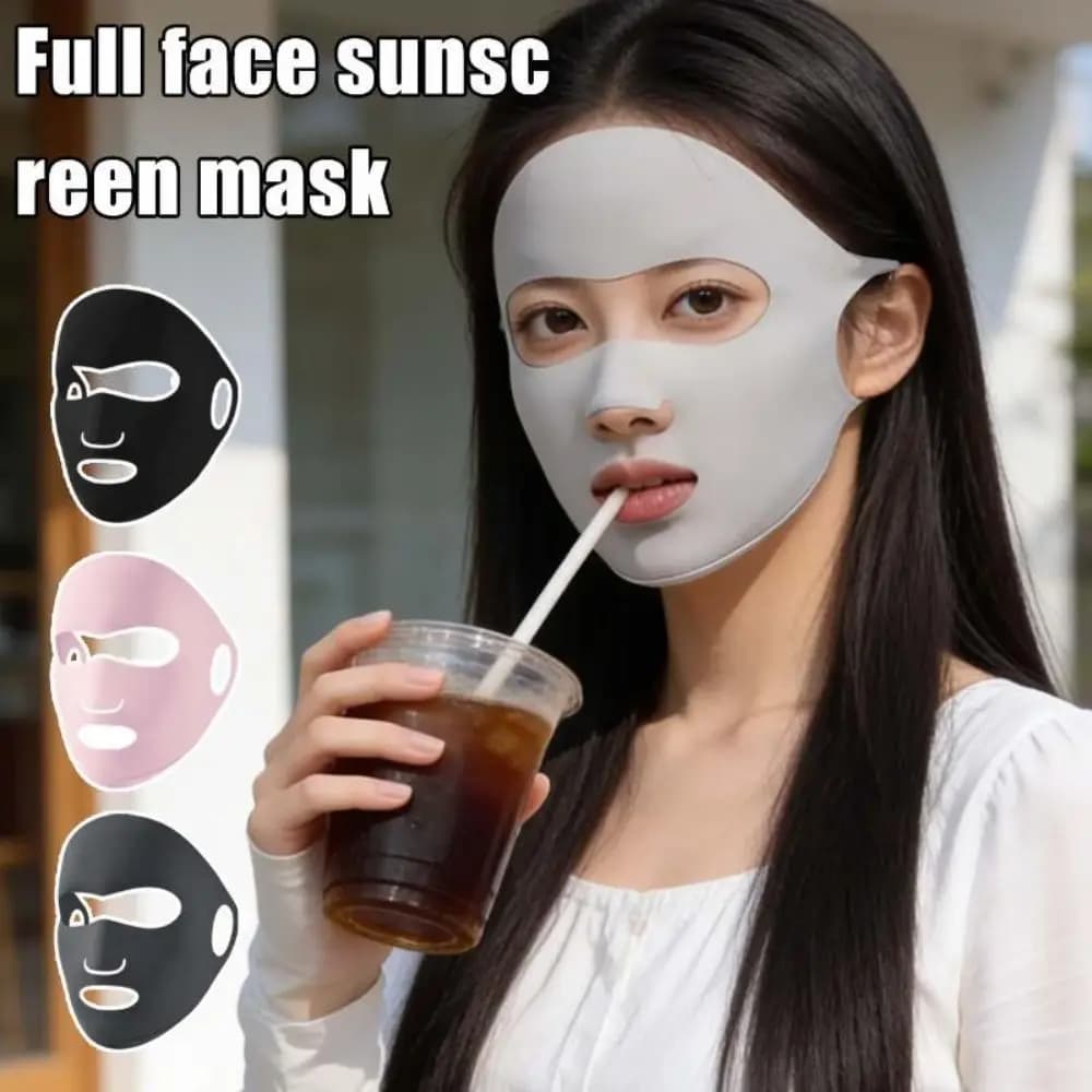 Fashion Ice Silk Sun Protection Mask Breathable Full Face Anti-UV Neck Scarf Sunscree Adjustable Sunshade Face Mask Outdoor